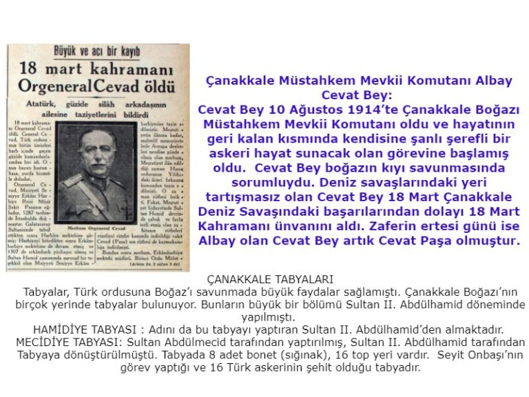 Çanakkale şavaşları Albay Cevat Bey