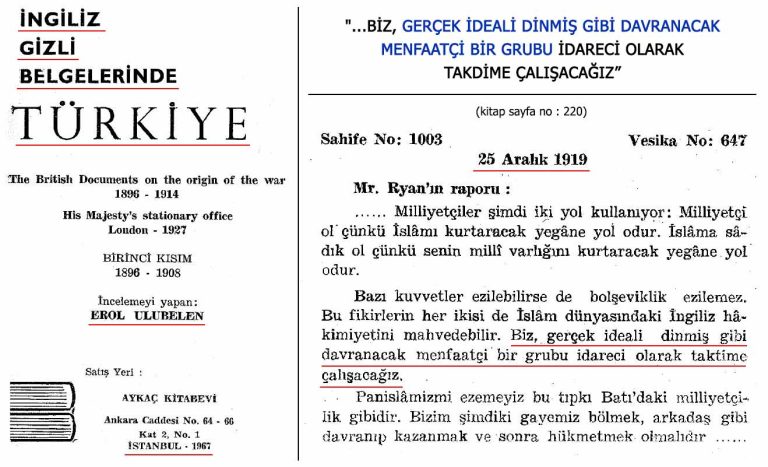 İNGİLİZ BELGESİNDE 1919 -MİLLİYETÇİLERİN İSLAM'I KULLANMAK