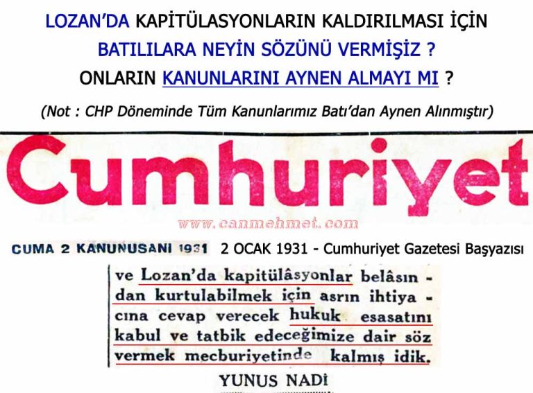 KAPİTÜLASYONLARIN KALDIRILMASI LOZAN'DA BATI KANUNLARININ UYGULANACAĞI SÖZÜ - 1931