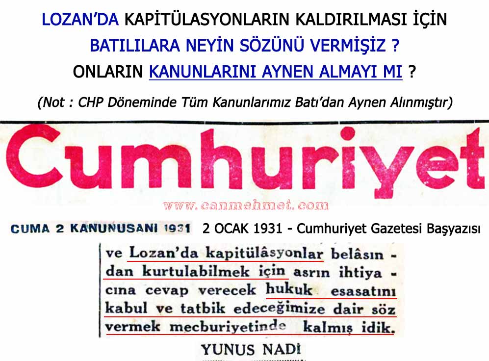 KAPİTÜLASYONLARIN KALDIRILMASI LOZAN'DA BATI KANUNLARININ UYGULANACAĞI SÖZÜ - 1931