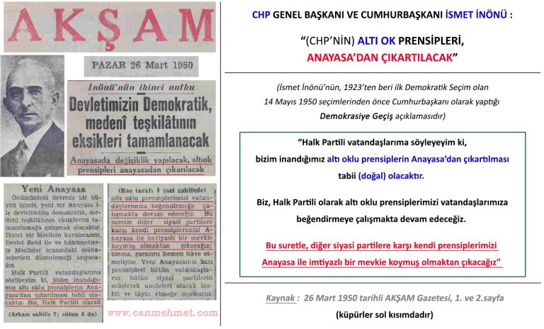 inönü-altı-ok-anayasadan-çıkmalı-1950 - TAMER